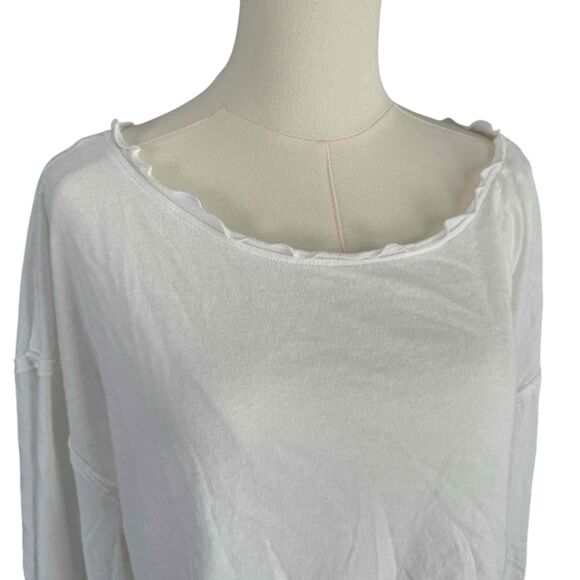We The Free White Cotton Boat Neck Blouse Long Sleeves Ruffled Trim Medium - Picture 4 of 10